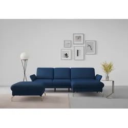 Ecksofa SIT & MORE "Fashion L-Form", blau, B:253cm H:84cm T:165cm, Sofas, wahlweise mit Kopfteilverstellung, Vorziehsitz, motorisch, Nickelfüße