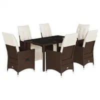 vidaXL 7-tlg Garten-Bistro-Set mit Kissen Braun Poly Rattan Modell 5