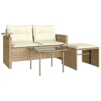 VidaXL 3-tlg. Garten-Sofagarnitur mit Kissen Beige Poly Rattan
