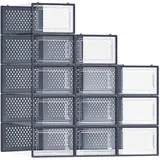 SONGMICS Schuhboxen, Schuh-Organizer aus Kunststoff, faltbar und stapelbar, für Schuhe bis Größe 43, 12er Set, transparent-anthrazitblau LSP12SB30