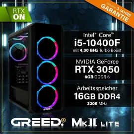 Greed MK2 Lite Gaming PC Intel Core i5 10400F 4,3 GHz 16 GB RAM 512 GB SSD GeForce RTX 3050 Win 11 Pro