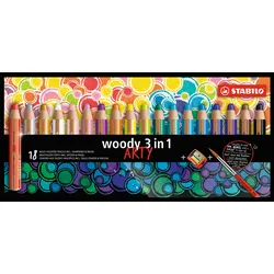 STABILO® Buntstift, Wasserfarbe&Wachsmalkreide - STABILO woody 3 in 1 - ARTY - 18er Pack mit Spitzer und Pinsel