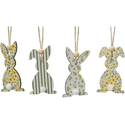 Decoris 1 Osterhase zum Aufhängen 4x8cm Holz Osterdeko Dekohase Holzfigur mit Aufhänger Hängedeko Osterfiguren Osterschmuck Holzdeko Ostern Weiß Gelb Grün