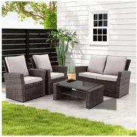 LuxusKollektion Balkonset Rattan Gartenmöbel Set mit wetterfestem PE-Rattan, Sofa, Sessel, Tisch