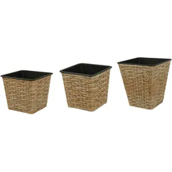 3 Blumentöpfe 12-18cm Kunststoff eckige Pflanzgefäße Blumenübertöpfe Aussenbereich & Innenbereich Blumentopf Pflanzentopf Garten Deko Braun