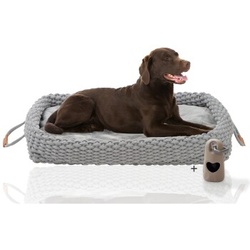 Rohrschneider ® Flauschiges Tierbett inkl. Gratis-Beigabe, Körbchen in Flechtoptik L