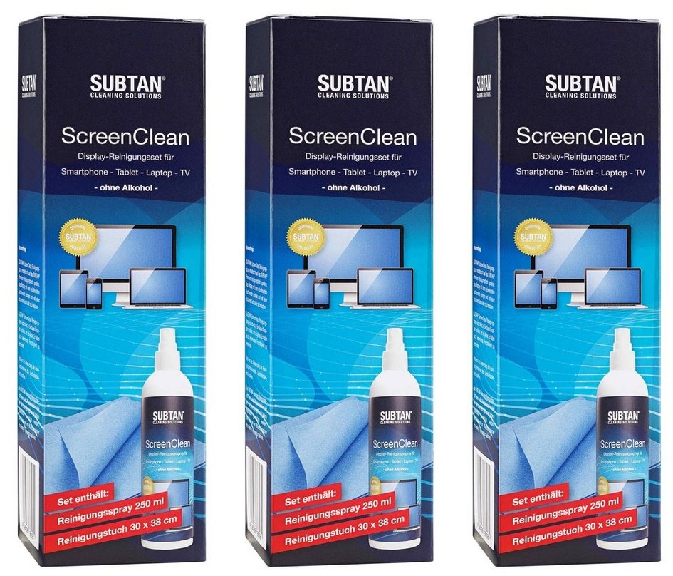 SUBTAN Reinigungs-Set ScreenClean - Bildschirmreiniger Set für Smartphone, Tablet, TV, (3-St)