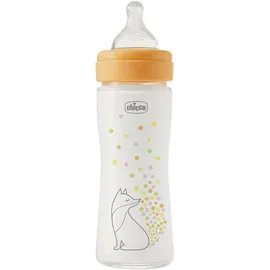 Chicco Perfect Easy Slow Flow-Flasche, mit Physio-Sauger aus weichem Silikon und Soft Sense-Finish, Anti-Kolik, reduziert Aufstoßen und Reizbarkeit, 240 ml Orange Glas