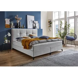 Boxspringbett "Romy", grau (hellgrau), B:165cm L:214cm, Bezug Bettbox und Obermatratze: Strukturstoff (90% Polyester, 10% Nylon), Topper: Jersey (100% Polyester), ATLANTIC HOME COLLECTION, Komplettbetten, Boxspringbett, Taschen-Federkernmatratze, inkl. Topper