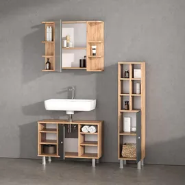 livinity® Midischrank, Anthrazit, Holzwerkstoff, 8 Fächer, Quadratisch, 30x130.6x30 cm, Badezimmer, Badezimmerschränke, Midischränke