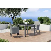 Ploß Vigo Garten-Essgruppe, stahlgrau-meliert/grau, Alu/Polyrattan/Glas, Tisch 90 x 90 cm, 2 Sessel, Polster Inklusive, Pulverbeschichtet