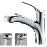 HOMELODY Badarmatur Wasserhahn Bad mit Ausziehbar Brause Waschtischarmatur 2 Strahlarten (Mischbatterie für Bad/Küche) Mit Pause Taste Badarmatur, Messing, Chrom