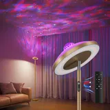DUSKTEC Deckenfluter Stehlampe RGB mit Fernbedienung, Sternenhimmel Projektor, LED Stehleuchte Dimmbar mit Leselamp Timer, Warm- & Kaltweiß, Floor Lamp Schwarz für Schlafzimmer Wohnzimmer- Goldfarben