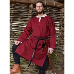 Battle Merchant Wikinger-Kostüm Mittelalter Tunika Albrecht mit Borte, aus Baumwolle, weinrot rot 46 – S