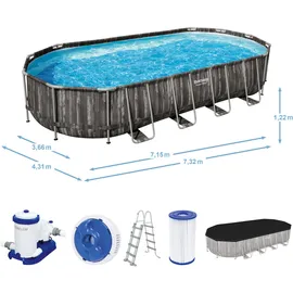 BESTWAY Power Steel Frame Pool oval Set 732 x 366 x 122 cm inkl. Filterpumpe