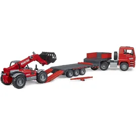 Bruder 02774 - MAN TGA LKW mit Tieflader und Manitou Teleskoplader rot 1:16