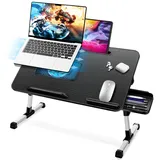 ICARE Laptoptisch, Höhenverstellbar, Winkelverstellbar, Betttisch Klappbar mit Laptop Kühler, Tablet-Ständer, Schublade, Laptop Tisch für Bett, Sofa, Couch, Boden (53 x 30 cm, Schwarz)
