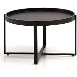 Wohnling Couchtisch Rund Schwarz Massivholz 60 x 60 x 35 cm