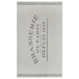 HANSE HOME Brasserie de Paris Küchenläufer – Küchenteppich Läufer Teppich mit Schriftzug, rutschfest Pflegeleicht Robust, ÖKO-TEX Teppichläufer für Küche, Flur, Esszimmer – Creme Grau, 92x150cm