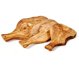 dasolivenholzbrett 3er Set Käse- oder Schinkenbrett aus Olivenholz in Naturform mit Griff 30, 35 und 40 cm