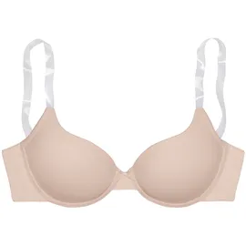 LASCANA Schalen-BH "Ela", Damen, Gr. 75, Cup E, beige (puder), Microtouch, Obermaterial: 82% Polyamid (TACTEL), 18% Elasthan (LYCRA), Basic, BHs Schalen-BH, mit transparenten Trägern, perfect basic mit Bügel, Sommer