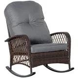 Outsunny Poly Rattan Schaukelstuhl mit Kissen Loungemöbel Gartenmöbel Terrassenmöbel Braun 75 x 98 x 91 cm