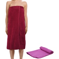 valuents® Saunakilt für Damen aus Baumwolle – Sauna Kilt für Frauen in beerenrot – one Size Saunahandtuch mit Klettverschluss 80x130cm +Plus: Handtuch