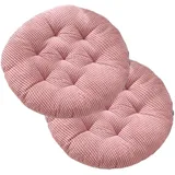Hiseng 2er-Set Cord Sitzkissen Tatami Stuhlkissen Runde Weiches Baumwolle Dickes Matratzenkissen Bodenkissen Sitzpolster für Esszimmer Küche Terrasse Stuhl (Rosa,40x40cm)