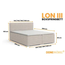dein schlaf 24 BOXBETT LON III 140/200 in Cord Ecru H3 - Naturbelassen