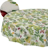 Tischdecke abwaschbar Tischtuch Lotuseffekt pflegeleicht aus Baumwolle Polyester schmutzabweisend Outdoor Gartentischdecke Schmetterling Blätter Brise Rund 140cm