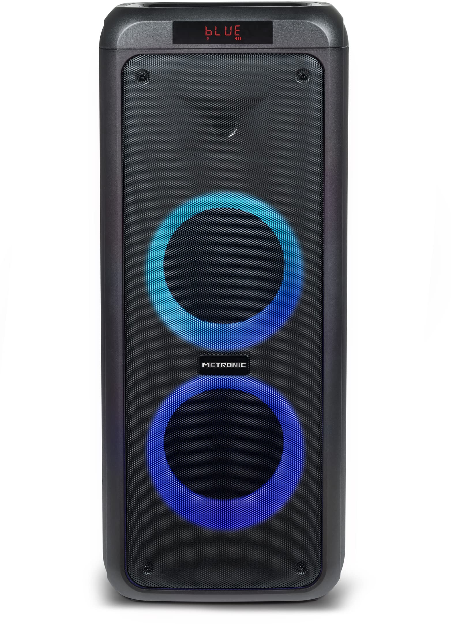 Metronic 477182 Leistungsstarker Bluetooth-Lautsprecher, 600 W, Party XL, tragbar, LED Lights, USB-Anschluss, MicroSD, 2 Eingänge für Micro, AUX-IN, Fernbedienung, Tragegriff, Micro inklusive