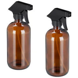 Relaxdays 4 x Sprühflasche Glas Braun Braun,Schwarz