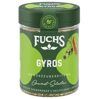 Fuchs Gourmet Selection Mediterran – Gyros Gewürzzubereitung, nachfüllbares Gyrosgewürz, Gewürzmischung mit ausgewählten Kräutern für Rind- & Schweinefleisch, vegan, 60 g