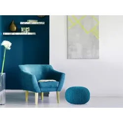 Amagohome PREMIUM Sitzhocker Pouf  ø 45cm  Strickpouf Indoor u. Outdoor - pflegeleicht & nachhaltig : türkis - navigate