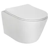 SANITOP-WINGENROTH 'aquaSu® Spülrandloses Wand WC Set Torero, Design Hänge WC, Tiefspüler, Keramik, Abgang waagerecht, Slimline WC-Sitz mit Absenkautomatik, Duroplast Toilettendeckel, Weiß, 04553 7