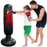 Freistehende Boxsäcke für Kinder/Erwachsene,Boxsack gefüllt160 cm für Boxen/Kickboxen,Standboxsäcke Sandsäcke Aufblasbare Sandsäcke Freistehende,Schwarz