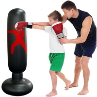 Freistehende Boxsäcke für Kinder/Erwachsene,Boxsack gefüllt160 cm für Boxen/Kickboxen,Standboxsäcke Sandsäcke Aufblasbare Sandsäcke Freistehende,Schwarz