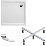 Schulte Duschwanne Adria 90x90 Cm - Komplett Set Mit Fußgestell Und Ablaufgarnitur - Hochwertiges Sanitäracryl In Weiß Glänzend