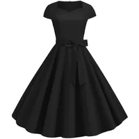 50er Rockabilly Petticoat Kleid Damen Hepburn Einfarbige Abendkleid Kurzarm Ballkleid mit V-Ausschnitt A-Linien Swing Cocktailkleid Hohe Taille Partykleid Abiballkleid Brautjungfern Kleider
