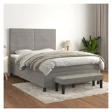 vidaXL Boxspringbett mit Matratze Hellgrau 140x200 cm Samt