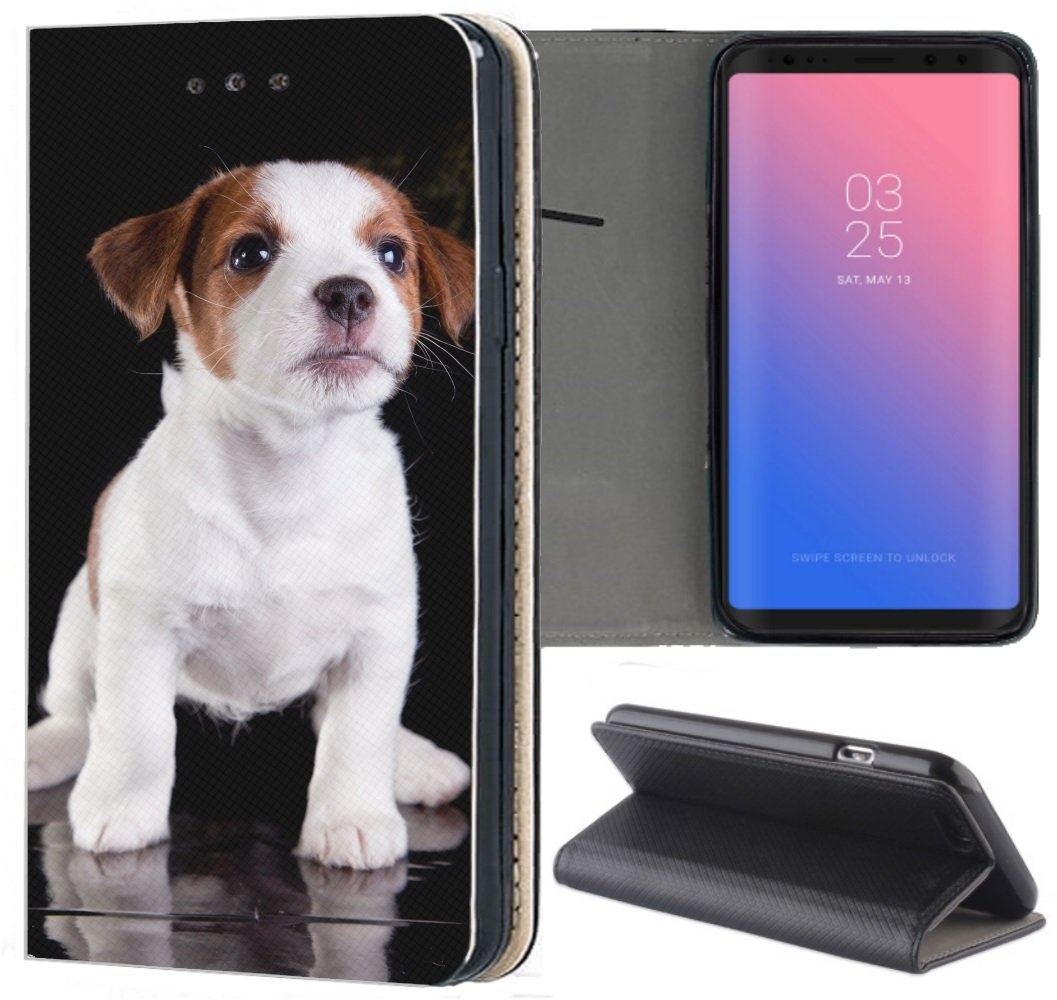Samsung Galaxy A6 2018 Hülle Premium Smart Einseitig Flipcover Hülle Samsung A6 2018 Flip Case Handyhülle Galaxy A6 2018 Motiv (1534 Jack Russell Terrier Welpe Hund)