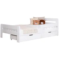 TICAA Einzelbett Kinderbett Jugendbett, Bennet mit Schubkasten Rausfallschutz & Lattenrost für Schlafzimmer, Kinderzimmer Kiefer Massivholz Bettgestell 90 x 200 cm