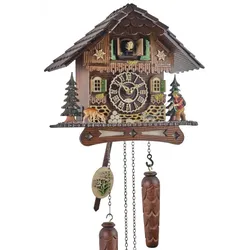 Trenkle -Kuckucksuhr Quarz Laufwerk Schwarzwaldhaus Wanderer mit Beleuchtung 26cm- 7200 QM HZZG