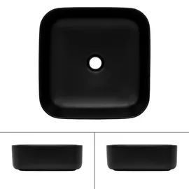 ML-Design Waschbecken aus Keramik in Schwarz Matt, 39,5x39,5x14 cm, Rechteckige Aufsatzwaschbecken, Moderne Waschtisch, Waschschale mit Abflussloch, Waschplatz Handwaschbecken, für Badezimmer/gäste-wc