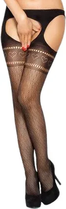 PASSION - STRUMPFHOSEN MIT STRUMPFBAND BS002 SCHWARZ