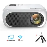 ZELURXX Mini Beamer, 1080P, 360°-Surround-Sound, Tragbar, Geeignet für Fernsehen, Aufführungen, Wettbewerbe, Spielszenen, 19 x 16,8 x 8,2 cm, Gelb - Weiß