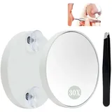 Eddrfy 30X Vergrößerungsspiegel mit Saugnapf, Kompakter Kosmetikspiegel mit Vergrößerung für Bad & Reise, Tragbarer Spiegel mit Vergrößerung & Pinzette für Gesicht & Augenbrauenpflege