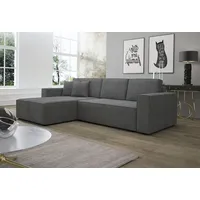 Fun Möbel Ecksofa Schlafsofa Sofa CONOR Stoff Dunkelgrau Ottomane Links - Dunkelgrau