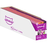 whiskas Junior Katzenfutter Geflügel in Sauce, 28x85g (1 Packung) – Hochwertiges Nassfutter für heranwachsende Katzen von 2 bis 12 Monaten in 28 Portionsbeuteln