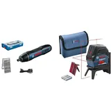 Bosch Professional Akkuschrauber GO (25-tlg. Bit-Set, USB-Kabel, L-BOXX Mini) & Kreuzlinienlaser GCL 2-15 (roter Laser, Innenbereich, Lotpunkte, Arbeitsbereich 15 m, 3x AA-Batterien, Drehhalterung)